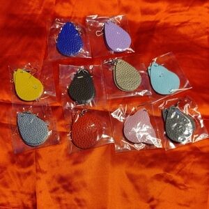 Colorful Teardrop Leather Earrings Set (10 In The Set) Brand New